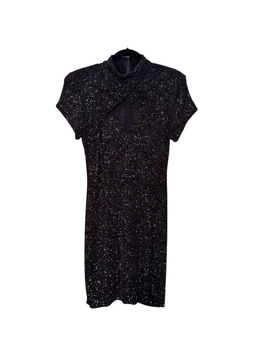 Nightway Dresses & Skirts - Evening Dress Womens 12 Curvy Black Mini Illusion Elegant Sparkle VTG Night Way